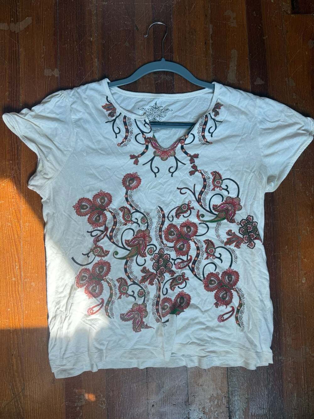 Tommy Hilfiger Vintage Y2K Floral Paisley V-Neck White T-Shirt XL